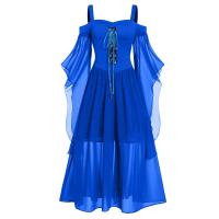 Vestido De Mujer Talla Grande Hombros Descubiertos Con Alas De Mariposa Estilo Gótico Para Halloween Vestido Elegante De Cintura Media Polyester - details 6