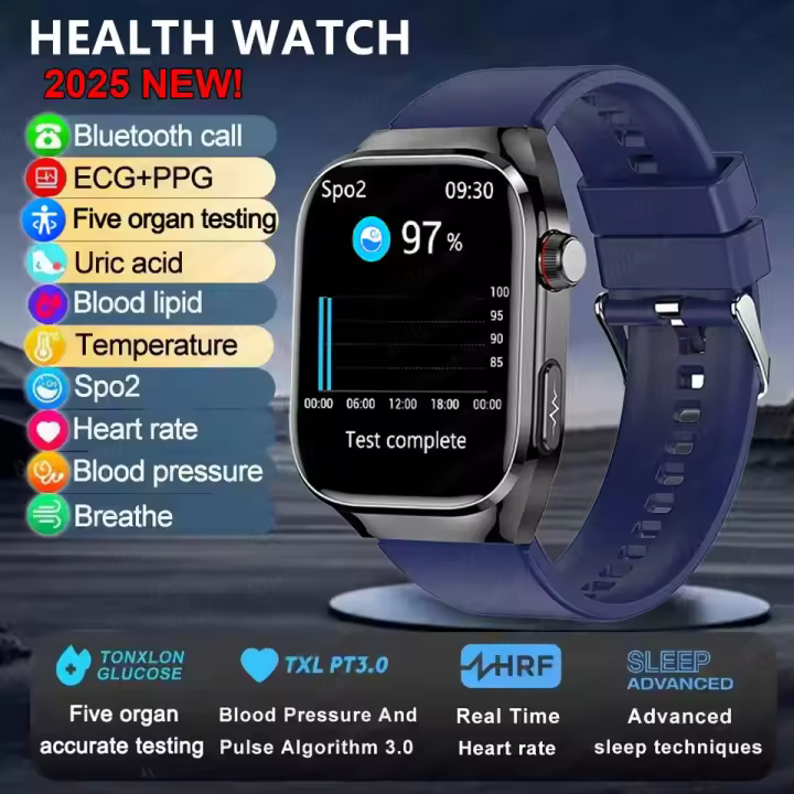 Relojes inteligentes de diagnóstico para hombres, pulsera con control del ritmo cardíaco y de la presión arterial, resistente al agua IP68, para IOS, ECG, AI, novedad de 2025 - 1