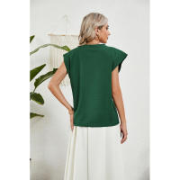 BUNO-2025 Tops para mujer, pantalón corto informal de moda de verano, camisetas básicas con textura a rayas de Color sólido y cuello redondo - details 12