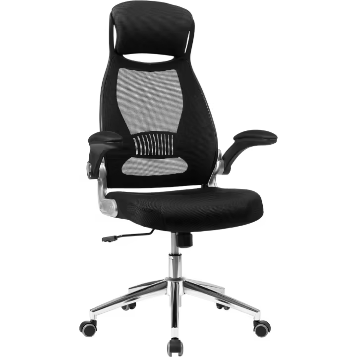 OBN86BK Silla giratoria de Oficina Silla de Escritorio de Malla con reposacabezas Mecanismo sincronizado y Altura Ajustable Negro - 1