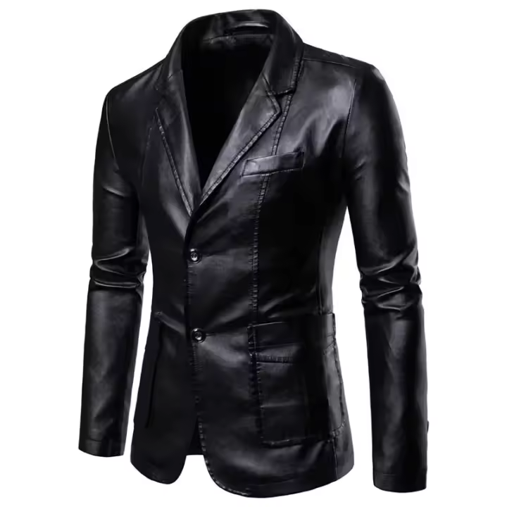 Chaqueta fina de PU para hombre, estilo informal, manga larga y botones, 2025 - 1