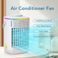 Aire acondicionado portátil 5 en 1, enfriador de aire con tanque de agua de 700 ml, 4 velocidades, 7 LED de colores para dormitorios, oficinas, coches - details 0