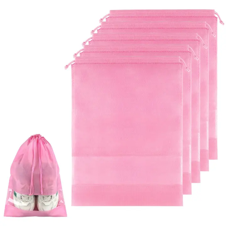 Bolsas de zapatos para viaje, 5 piezas, color rosa, con cordón no tejido, almacenamiento de zapatos con ventana transparente bolsas de zapatos de viaje para hombre y mujer (15,7 "x 11,8") - 1