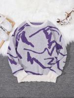 Nuevo Popular primavera otoño Graffiti Jacquard patrón suéter Casual cuello redondo contraste Color tejido jersey de los hombres - details 5