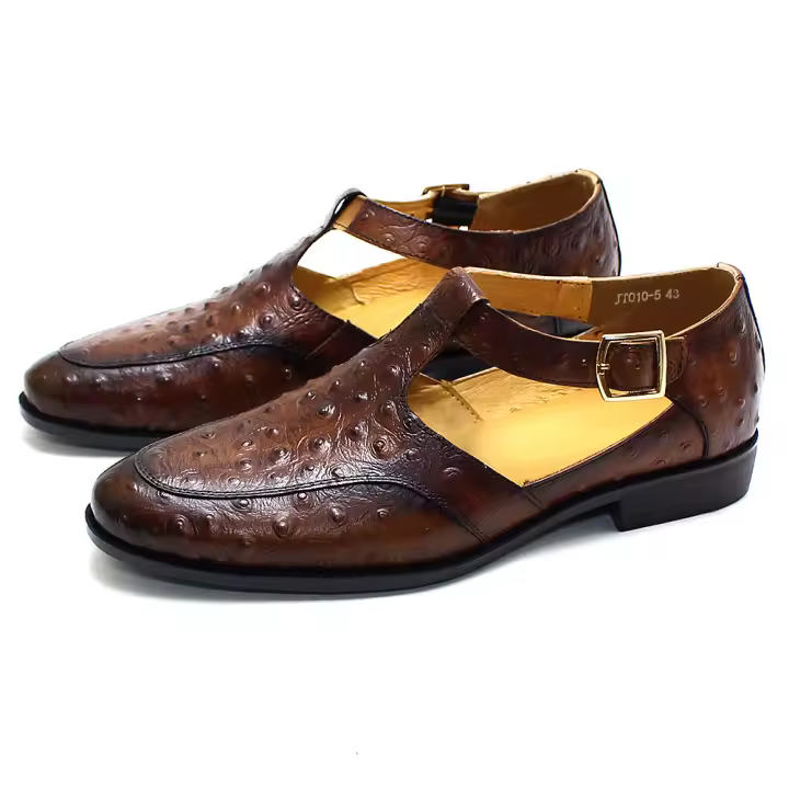 Sandalias de cuero para hombre, de la cabeza de la bolsa, nueva pasarela, personalizadas, hechas a mano, zapatos para hombre - 1