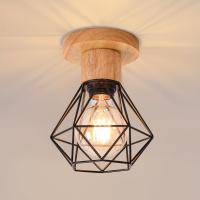 Goeco-Lámpara de Techo de Hierro y Madera, Plafón para Techo de Estilo Vintage para Sala de estar, Dormitorio, Pasillo, Comedor - details 0