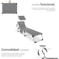 Tumbona Jardín Exterior de Aluminio, Tumbona Plegable con Reposacabezas, Parasol y Bolsillo Lateral, Tumbona Playa Reclinable en 6 Posiciones, Tumbona Piscina Resistente a Intemperie - Gris - details 11