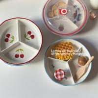 Ins placa de rejilla hogar cerámica profundización con tapa reducción de grasa tazón de distribución cuantitativa plato de partición plato de fruta caja bento - details 5