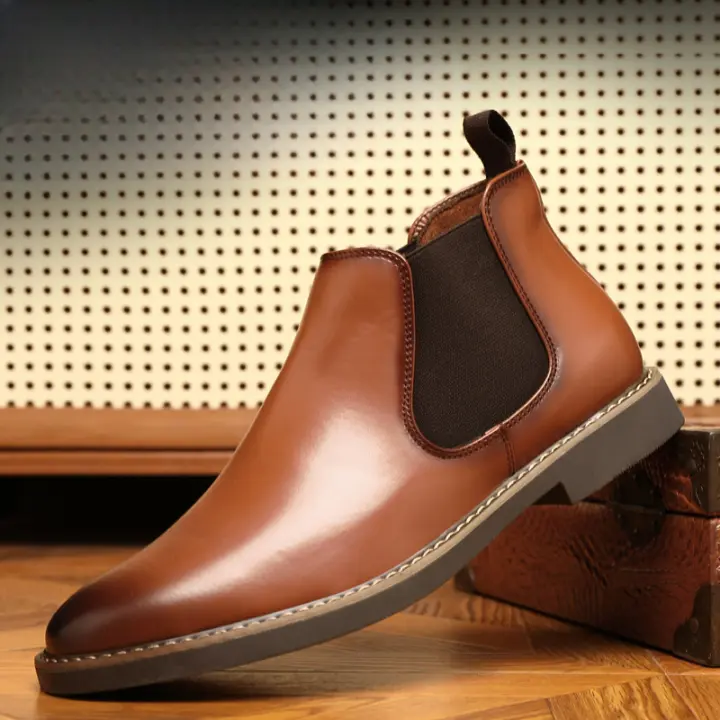Botas de cuero de estilo británico para hombre, zapatos cortos sin cordones, versátiles, a la moda, estilo Chelsea, talla grande - 1