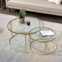 EGOONM-mesa de centro de hierro 2 en 1 para apartamento pequeño, mesa de centro para sala de estar, vidrio templado, redonda, mesa de centro lateral para sofá - details 2
