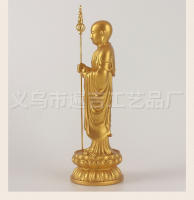 Bodhisattva Jiuhuashan estación Bhikkhu Golden Ksitigarbha pequeña estatua Spray oro artesanía hogar Buda ornamento - details 8