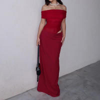 BUNO-vestidos largos con hombros descubiertos, vestido de cena negro con malla transparente, trajes de cumpleaños elegantes y sexys - details 22