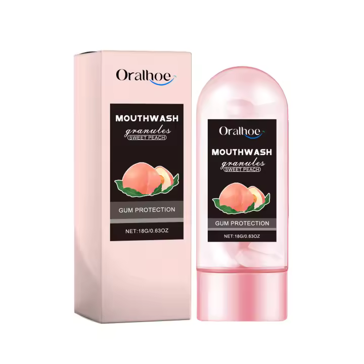 Dientes con sabor a melocotón, aliento fresco y duradero, enjuague bucal portátil para limpiar las encías - 1