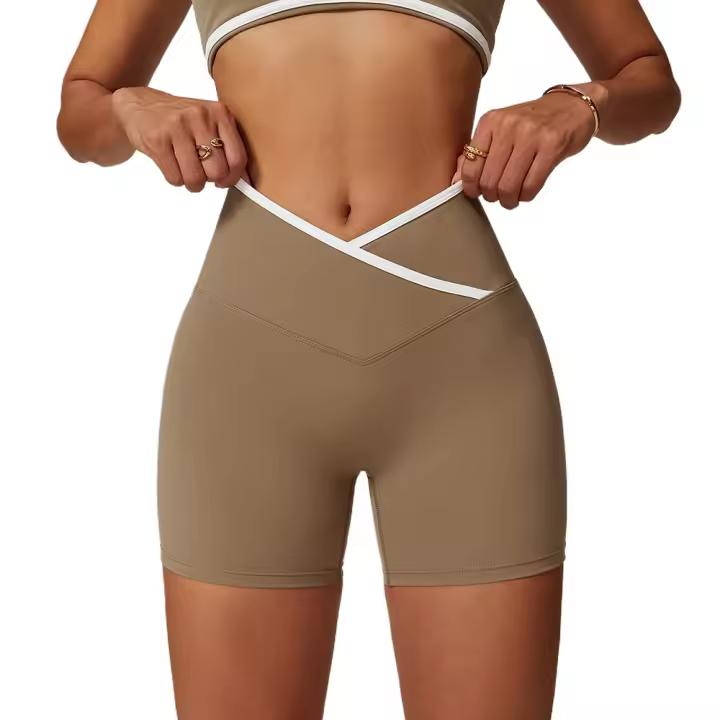 Yoga mujeres Fiess correr ciclismo transpirable deportes Leggings cruzado cintura alta verano entrenamiento gimnasio pantalones cortos - 1