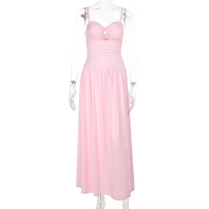 Vestido de Cintura Alta con Diseño Hueco y Cuello Abierto Nueva Moda de Verano 2025 - 1
