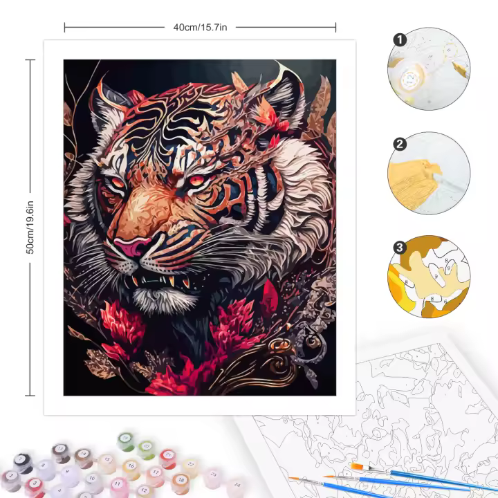 RUOPOTY Cuadro de Arte para Decoración del Hogar 40x50cm Pintura por Números para Adultos Principiantes con Flores y Tigre Animal en Lienzo Abstrácto de Paisaje - 1