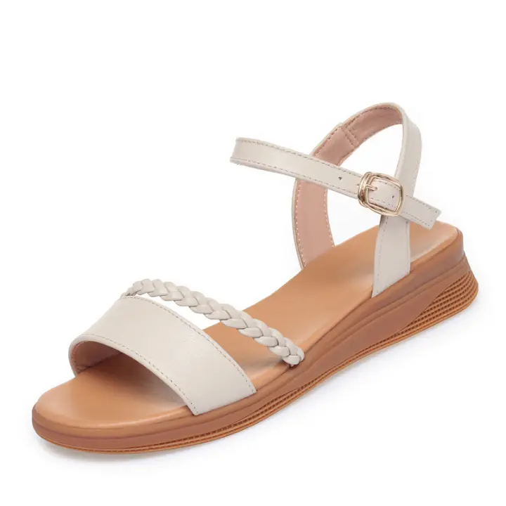 Sandalias Planas de Cuero Genuino para Mujer Estilo Europeo Nuevo Cerrado con Gancho y Bucle - 1