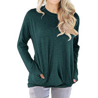 La manga larga vendedora caliente del murciélago del cuello redondo flojo del color sólido de los tops del bolsillo de las mujeres para las mujeres - details 6