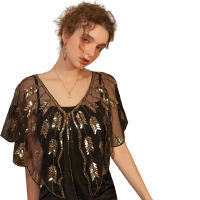 Mantón rojo púrpura para mujer, capa vintage con patrón de hojas de lentejuelas, chal de gasa para vestido de noche - details 0