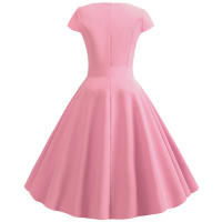 Women summer vintage with belt short sleeve v neck elegant retro swing party dresses - details 4