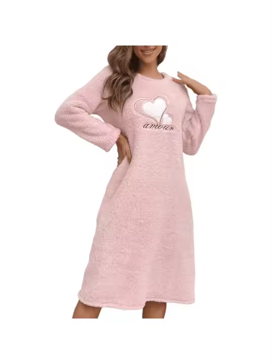 Camisón de manga larga para mujer, vestidos de forro polar, vestido midi de felpa gruesa, camisón peludo, jersey, sudadera - 1