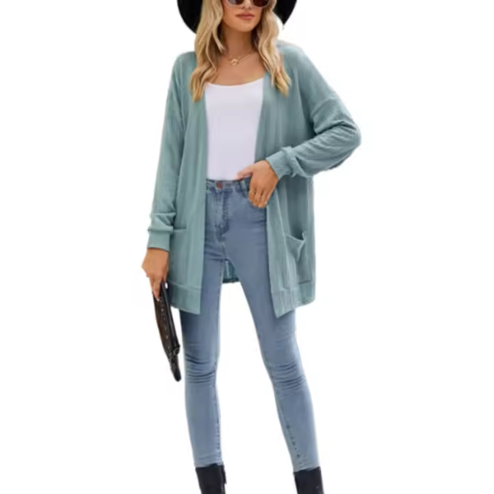 Suéter de otoño e invierno para mujer, chaqueta de punto, cárdigan de color sólido - 1