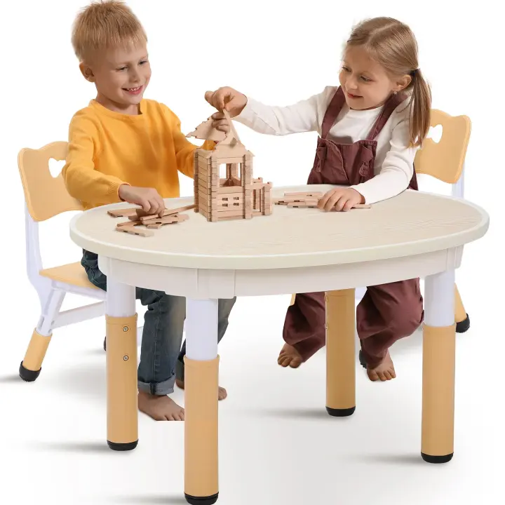Mesa infantil con 2 sillas Grupo de asientos Juego de mesa y sillas de pintura ajustables en altura, escritorio de plástico para guardería/hogar - 1