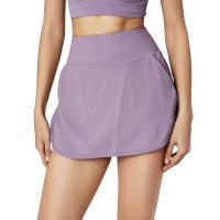 Shorts deportivos de cintura alta con cintura elástica, diseño sólido, falda para fitness, yoga, tenis y golf - details 3