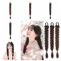 Coletas trenzadas de pelo falso para mujer, extensiones de cabello sintético Natural, banda elástica marrón, trenzas retorcidas - details 4