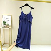 Camisón modal de verano: estilo con tirantes, diseño de línea A suelto y adelgazante, vestido largo con capa interior fina, falda elegante para el hogar de talla grande - details 3