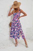 Vestido midi de satén con tirantes finos para mujer, abertura frontal, hueco - details 33