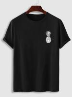 Camiseta 100% algodón con estampado de piña para hombre, camiseta informal de manga corta con cuello redondo, ropa de hombre para exteriores - details 7