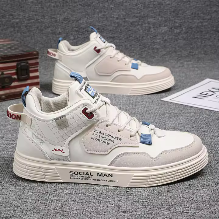 Zapatos de caña alta para hombre, zapatos casuales de lona, zapatos deportivos poco blancos, zapatos de junta versátiles, zapatos de moda para hombre - 1