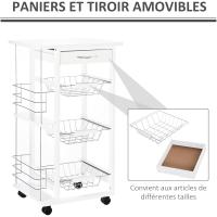 cocina ruedas 3 cestas metal y 2 botellasmara pino temporáneo 47x37x83cm blanco - details 5