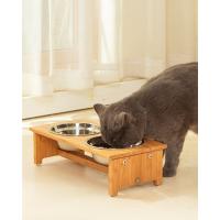 FOREYY - Juego de 2 cuencos elevados para mascotas para gatos y perros pequeños, cuencos de bambú inclinados individuales para comida y agua, con 3 cuencos de acero inoxidable y patas antideslizantes - details 2