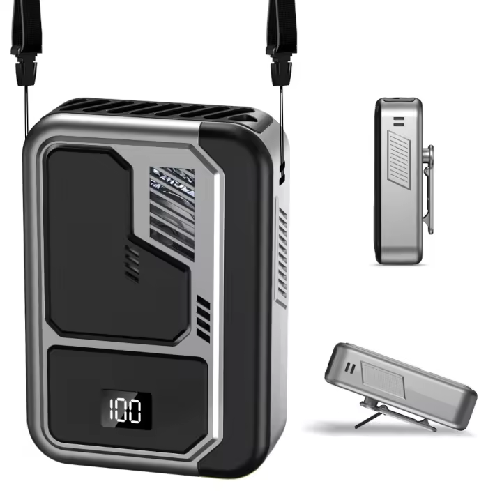 Ventilador inalámbrico de doble salida dividido 2 en 1 para colgar en la cintura, ventilador portátil de viento de cinco engranajes, 10000mAh, ABS, ventilador de cintura colgante para senderismo - 1