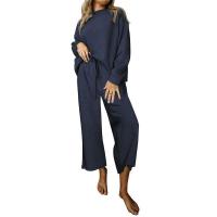 Conjuntos de dos piezas informales para mujer, tops con cuello redondo y pantalones de cintura elástica, trajes deportivos para mujer - details 3