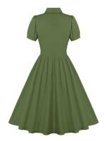 2025 nuevo Retro Turn Down Collar abotonada plisado sólido vestido de camisa de algodón de manga corta mujeres lisos Vintage vestidos hasta la rodilla - details 22