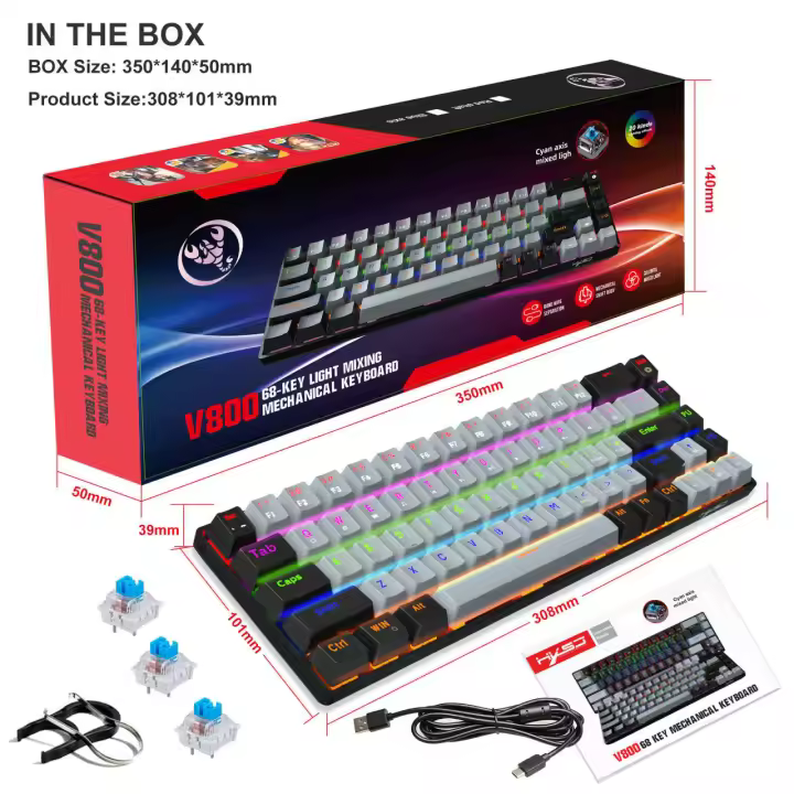Nuevo Teclado Mecánico para Juegos 68 Teclas Intercambiables Ingeniería de Calor Cubierta Verde - 1