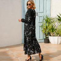 2024 mujeres Maxi vestido Casual de manga larga de cintura alta playa Mujer vestidos de gasa vestidos florales Mujer nuevo - details 10