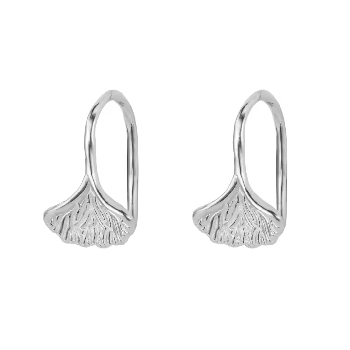 Pendientes de plata 925 - 1 par de ganchos para las orejas con hojas de Ginkgo - Lindo diseño floral creativo para uso diario en verano - 1