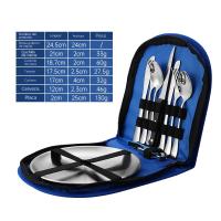 Juego de cubiertos portátil para acampada, de acero inoxidable, cuchillo para carne, juego de platos de tela - details 2
