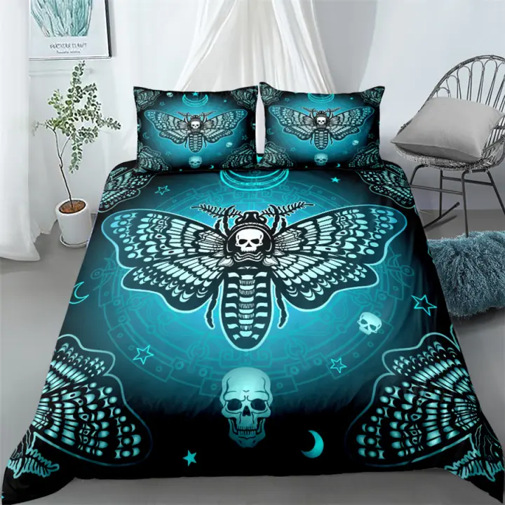 Juego de cama Moth Dead Skeleton, juego de cama individual doble tamaño King de EE. UU., tamaño doble, tamaño King, UE - 1