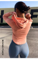 Chaqueta deportiva con capucha para mujer, con bolsillo suave y cremallera completa, para correr y Fitness, Moving Peach - details 8