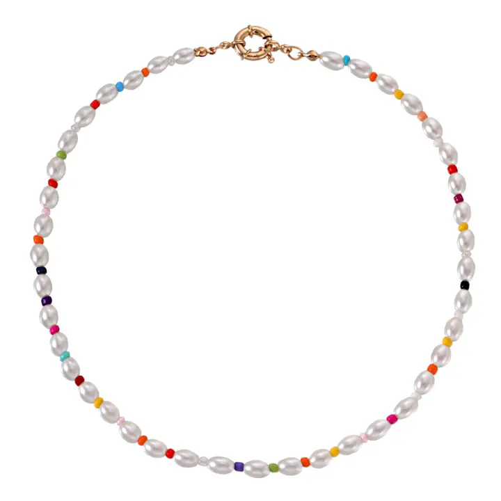 Collar con hebilla de marinero y perlas ovaladas geométricas de 6mm para mujer, collar con hebilla de resorte con cuentas coloridas - 1