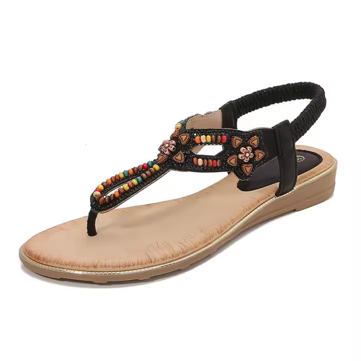 Sandalia sandalias planas huecas de gran tamaño con diamantes y estilo cómodo para mujer en verano - 1