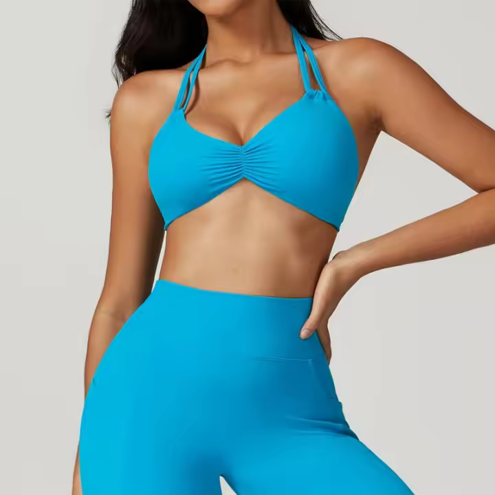 Sujetador de Yoga con cuello fruncido, ropa interior de alto impacto, Bralette acolchado de secado rápido para correr, Fitness y gimnasio - 1