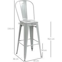 Silla de Comedor de Metal con Reposapiés para Comedor Carga 120 kg 44x49x116 cm Gris Plata - details 4