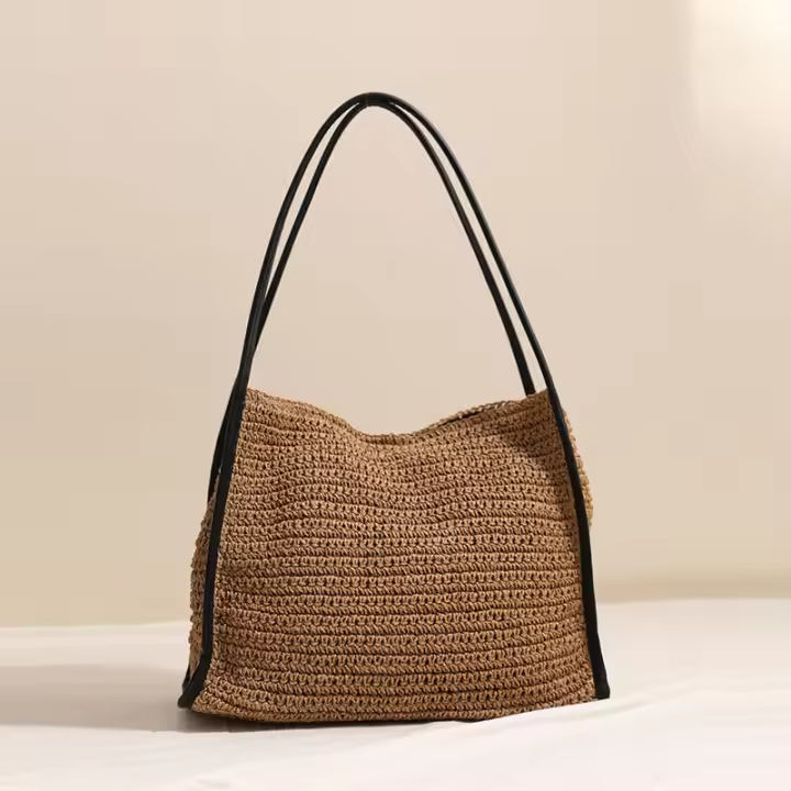 Bolso de paja de gran capacidad estilo francés, bolso de playa para vacaciones, bolso de hombro de moda - 1