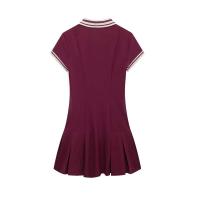 TRZA-Mini vestido de punto plisado acanalado en contraste para mujer, cuello polo, mangas cortas, vestidos femeninos, moda elegante - details 2